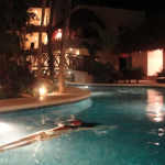 A pool splash in the evening